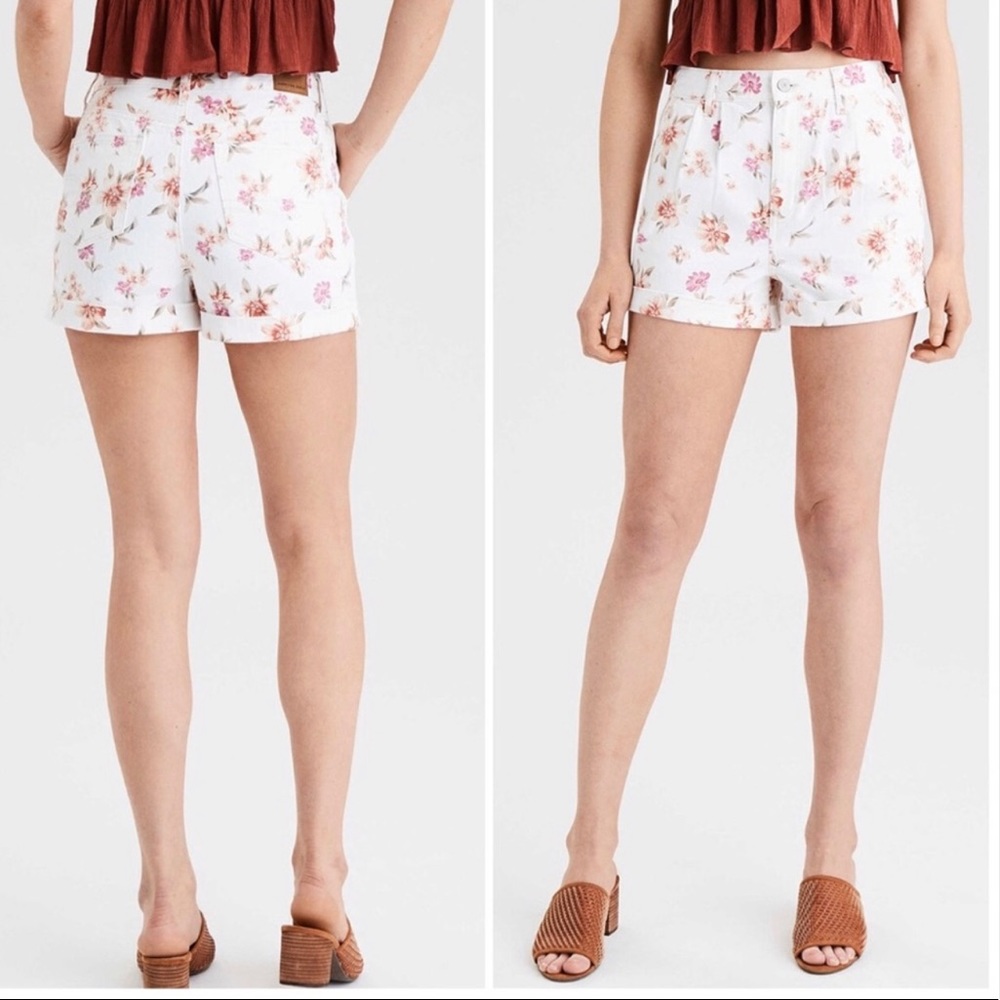 American Eagle Floral Cottagecore High Rise Denim Mom Shorts Size 6 Retro